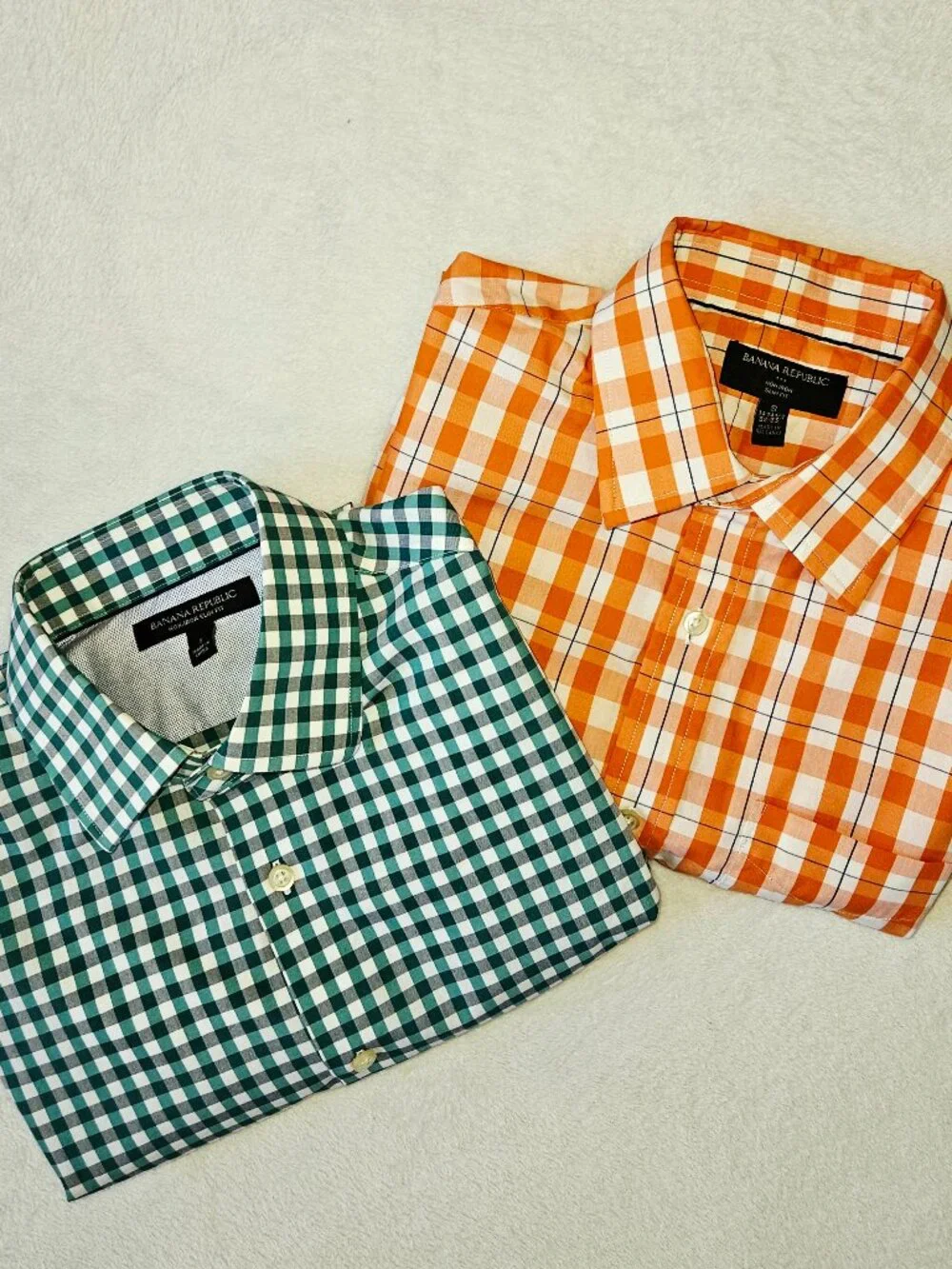 Banana Republic Men's Bundle Of 2 Plaid gingham Shirts Orange Green Slim Fit S